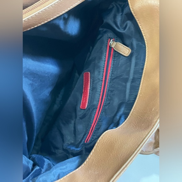 Tommy Hilfiger Shoulder Bag Tote Leather w/ Monogram Print Green & Blue Stripe - Picture 16 of 16